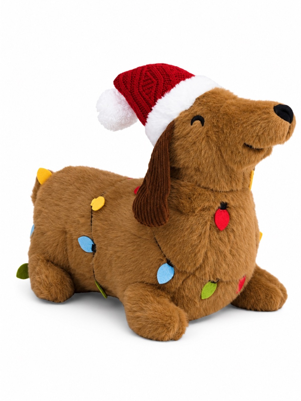 New Holiday Dachshund Christmas dog faux fur accent decor pillow Santa Hat Gift